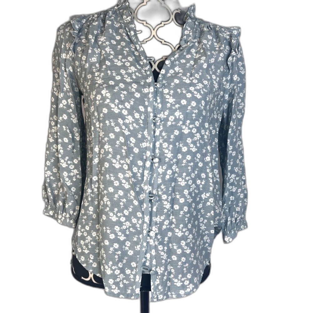 Lauren Conrad Ruffle Trim Cottage Core Blouse Size XS Floral Print Vneck‎